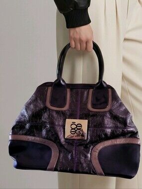 Cloe Structured Purple Tote Shoulder Handbag with Metal Logo Accent